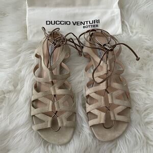 Duccio Venturi Italian Suede Lace Up Sandals Size 40 10